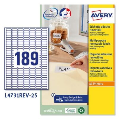 ΕΤΙΚΕΤΕΣ AVERY ΑΦΑΙΡΟΥΜΕΝΕΣ I+L+C25,4 x 10MM 189 ΦΥΛΛΟ ΠΑΚΕΤΟ 25 ΦΥΛΛΩΝ + 5 ΔΩΡΟ